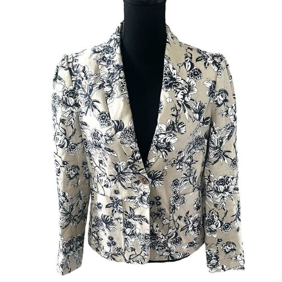 New Tommy Hilfiger Linen Blend Floral Blazer -Suit Jacket Tan Blue size 6   $159 - Picture 1 of 11